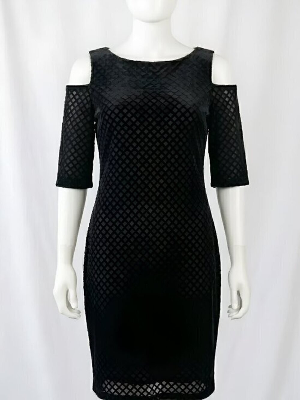 NWT Chico's Black Velvet Burnout Diamond Midi Dress Shoulder Cutouts Sz 3 XL/14